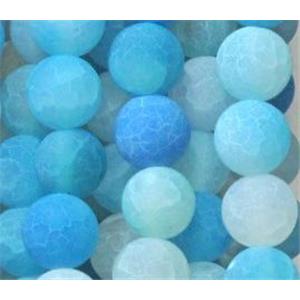 round frosted aqua crackle agate beads, 8mm dia, approx 48pcs per st