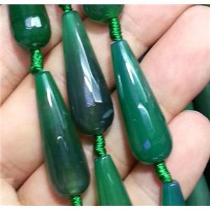 green agate bead, faceted teardrop, approx 10x30mm, 15.5 inches