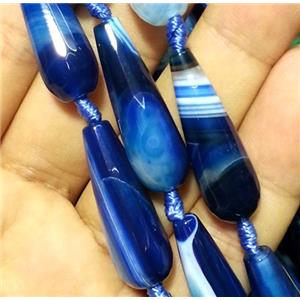 blue agate beads, faceted teardrop, approx 10x30mm, 15.5 inches