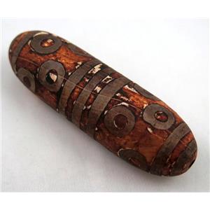 natural tibetan Dzi beads, barrel, antique red, approx 24x72mm