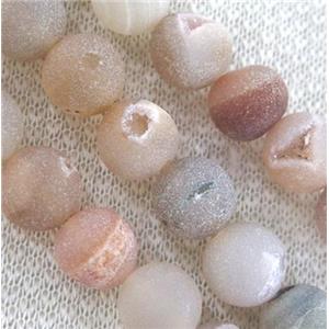 round matte Agate beads with Druzy, natural color, approx 8mm dia