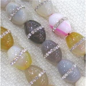 paved rhinestone agate beads, barrel, mixed, approx 13x18mm