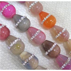 agate beads paved rhinestone, teardrop, mixed, approx 13x18mm