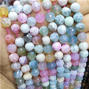 fired agate beads, faceted round, mixed color, approx 6mm dia