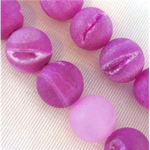Frosted Agate Druzy Bead, round, hotpink, approx 12mm dia