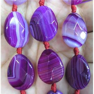 purple striped agate beads, faceted teardrop, approx 15x20mm