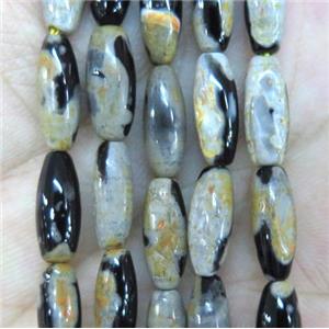 Dichromatic Agate beads, barrel, yellow, approx 5x12mm, 32pcs per st