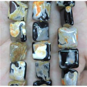 Dichromatic Agate beads, square, yellow, approx 18x18mm, 22pcs per st