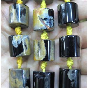 Dichromatic Agate beads, tube, yellow, approx 14mm dia, 19pcs per st