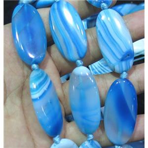 stripe Agate beads, oval, blue, approx 20x40mm, 9pcs per st