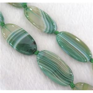 stripe Agate beads, oval, green, approx 30x40mm