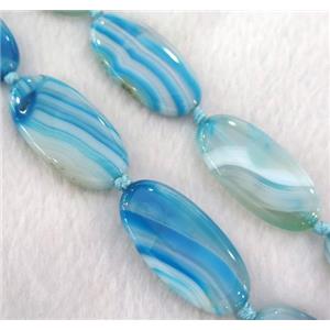 stripe Agate beads, oval, blue, approx 30x40mm