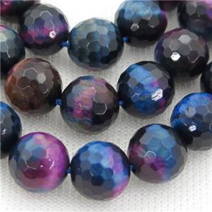 galaxy Tiger eye stone beads, faceted round, multicolor, approx 10mm dia