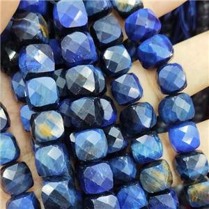 blue Tiger eye beads, faceted cube, approx 10-12mm