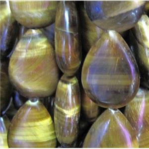 yellow tiger eye stone beads, flat teardrop, approx 18x25mm, 15.5 inches