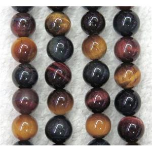 colorful Tiger Eye stone beads, round, approx 10mm dia