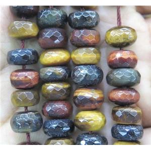 tiger eye stone bead, faceted rondelle, mixed color, approx 6x10mm, 15.5 inches