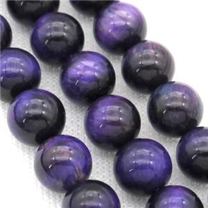 Natural Tiger Eye Stone Beads Purple Dye Smooth Round, approx 10mm dia