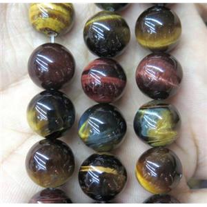 Natural Tiger Eye Stone Beads Multicolor AB-Grade Smooth Round, approx 10mm dia, AB grade