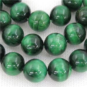 smooth green Tiger eye stone beads, round, approx 14mm dia