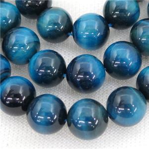 teal Tiger eye stone beads, round, approx 12mm dia