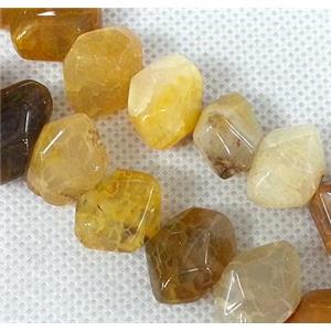 Agate stone beads, freeform, yellow, approx 12x18mm