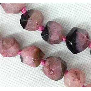 Agate stone bead, faceted round, black and pink, approx 16mm