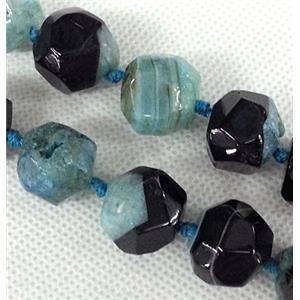 Agate stone bead, faceted round, black and blue, approx 16mm