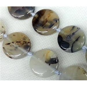 Agate stone beads, flat round, approx 25mm
