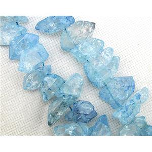 blue Crystal Quartz chip beads, dye, approx 12-30mm