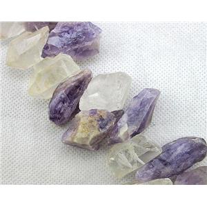 natural clear quartz and Amethyst bead for necklace, freeform, approx 15-35mm