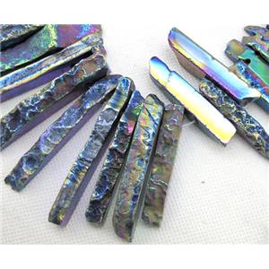 rock Agate beads for necklace, stick, electroplated rainbow, approx 15-70mm