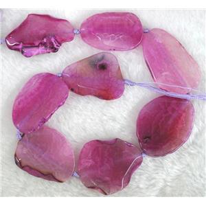 natural Agate Slice beads, freeform, hotpink, approx 45-55mm, 7-8pcs per st