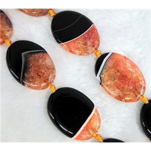 Agate Druzy beads, oval, orange, approx 25x35mm