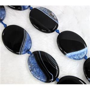 Agate Druzy beads, oval, blue, approx 25x35mm
