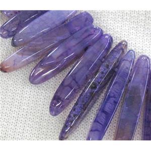 agate stone bead for necklace, stick, purple, topdrilled, approx 17-60mm