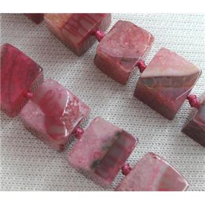 pink agate stone beads, cube, approx 12-15mm