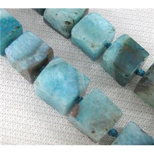blue agate stone bead, cube, approx 12-15mm