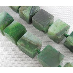 green agate stone bead, cube, approx 12-15mm