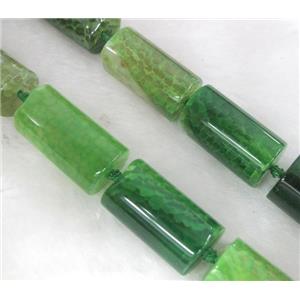 agate stone bead, tube, green, approx 18-23mm, 12-14mm thickness