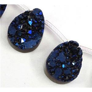 Agate Druzy beads, teardrop, blue electroplated, approx 15x20mm, 10pcs per st