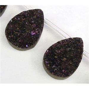 Agate Druzy beads, teardrop, purple electroplated, approx 22x30mm, 6pcs per st