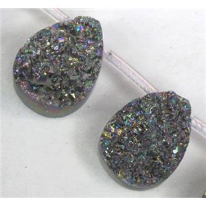 Agate Druzy beads, teardrop, rainbow electroplated, approx 22x30mm, 6pcs per st
