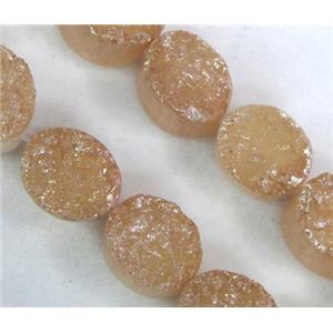 druzy agate beads, oval, gold champagne electroplated, approx 8x10mm, 20pcs per st