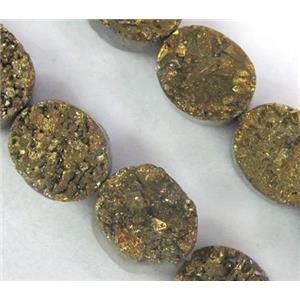 druzy agate beads, oval, gold electroplated, approx 12x16mm, 12pcs per st