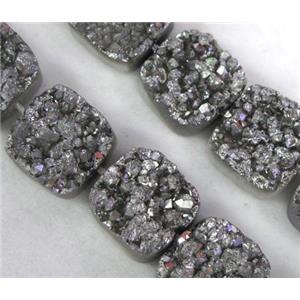 agate druzy beads, square, silver electroplated, approx 12x12mm, 16pcs per st