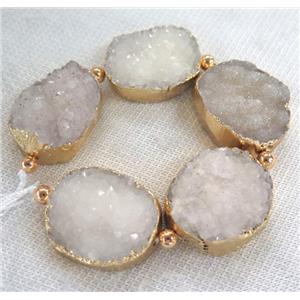 white druzy quartz beads, gold plated, approx 15-35mm