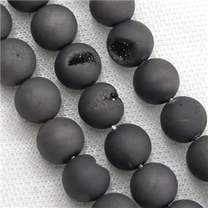 round Agate Druzy Beads, black electroplated, approx 14mm dia