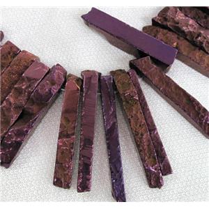 Rock Agate beads, stick, purple electroplated, approx 15-70mm