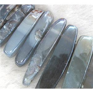 Rock Agate stick beads, polished, seablue electroplated, approx 15-60mm
